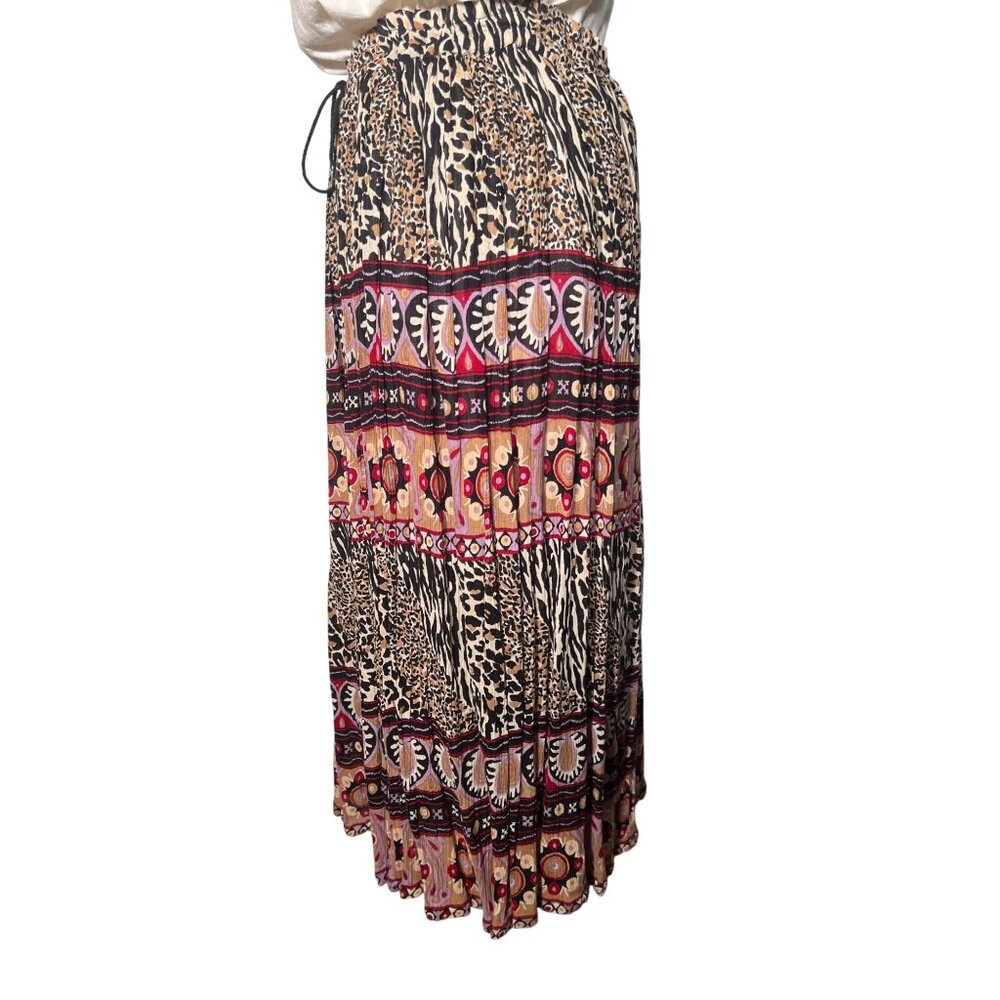 Sag Harbor Women's PL Rayon Midi Skirt Simi-Sheer Black-Tan-Pink Animal Career